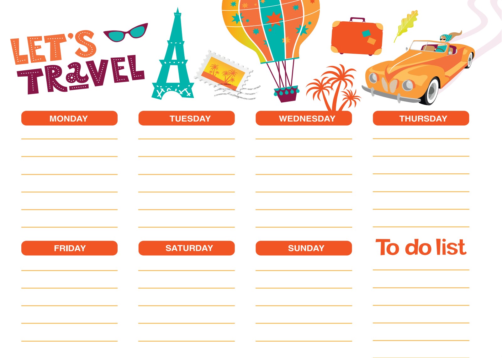 Магнітний планер А3 Розклад на тиждень 12 Let’s travel eng