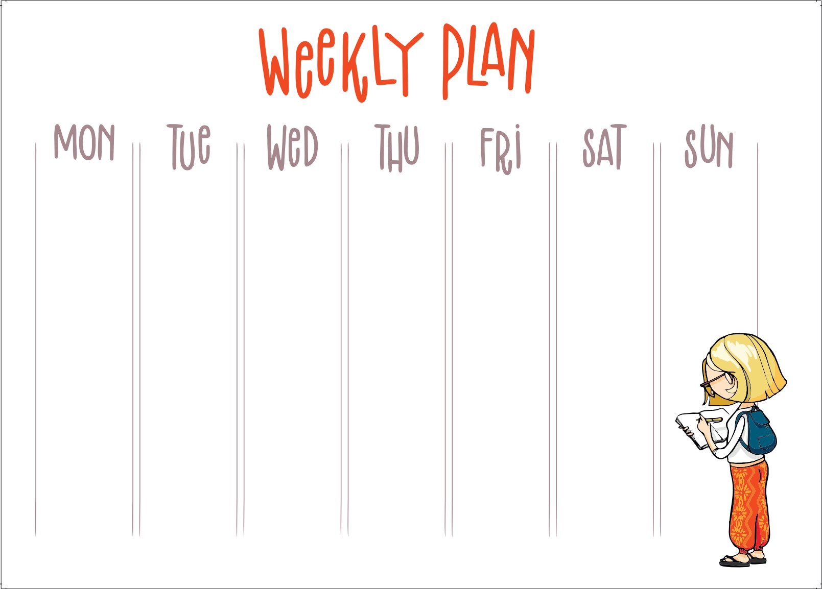 Магнітний планер А3 Розклад на тиждень 1 Дівчинка eng