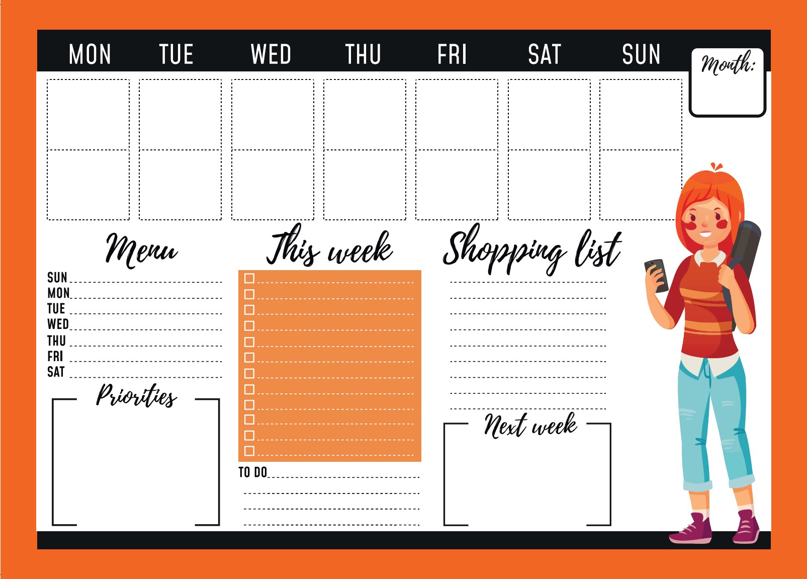 Магнітний планер А3 Розклад на тиждень 2 Дівчинка eng