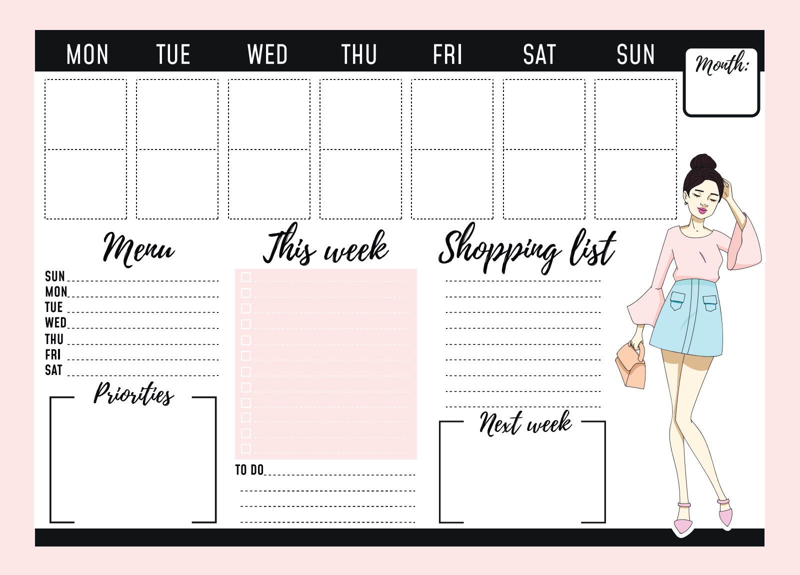 Магнітний планер А3 Розклад на тиждень 3 Дівчинка eng