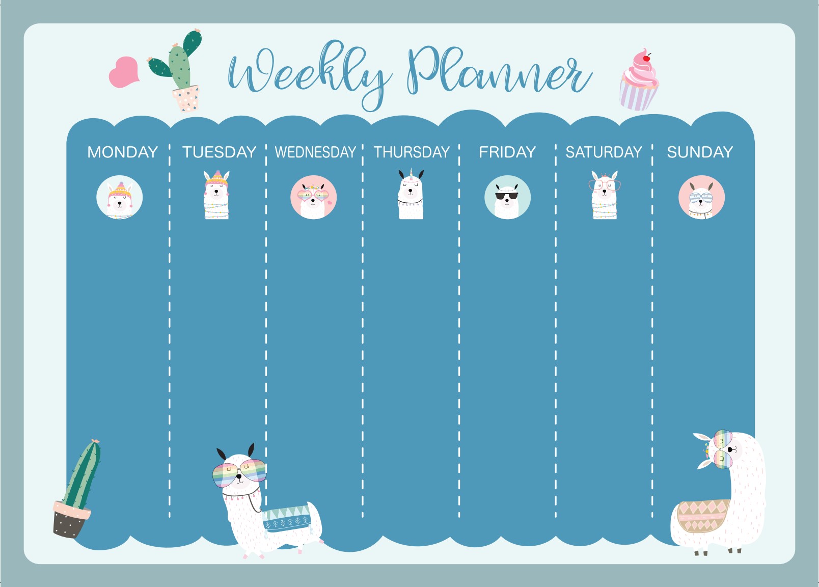 Магнітний планер А3 Розклад на тиждень 6 Лама eng