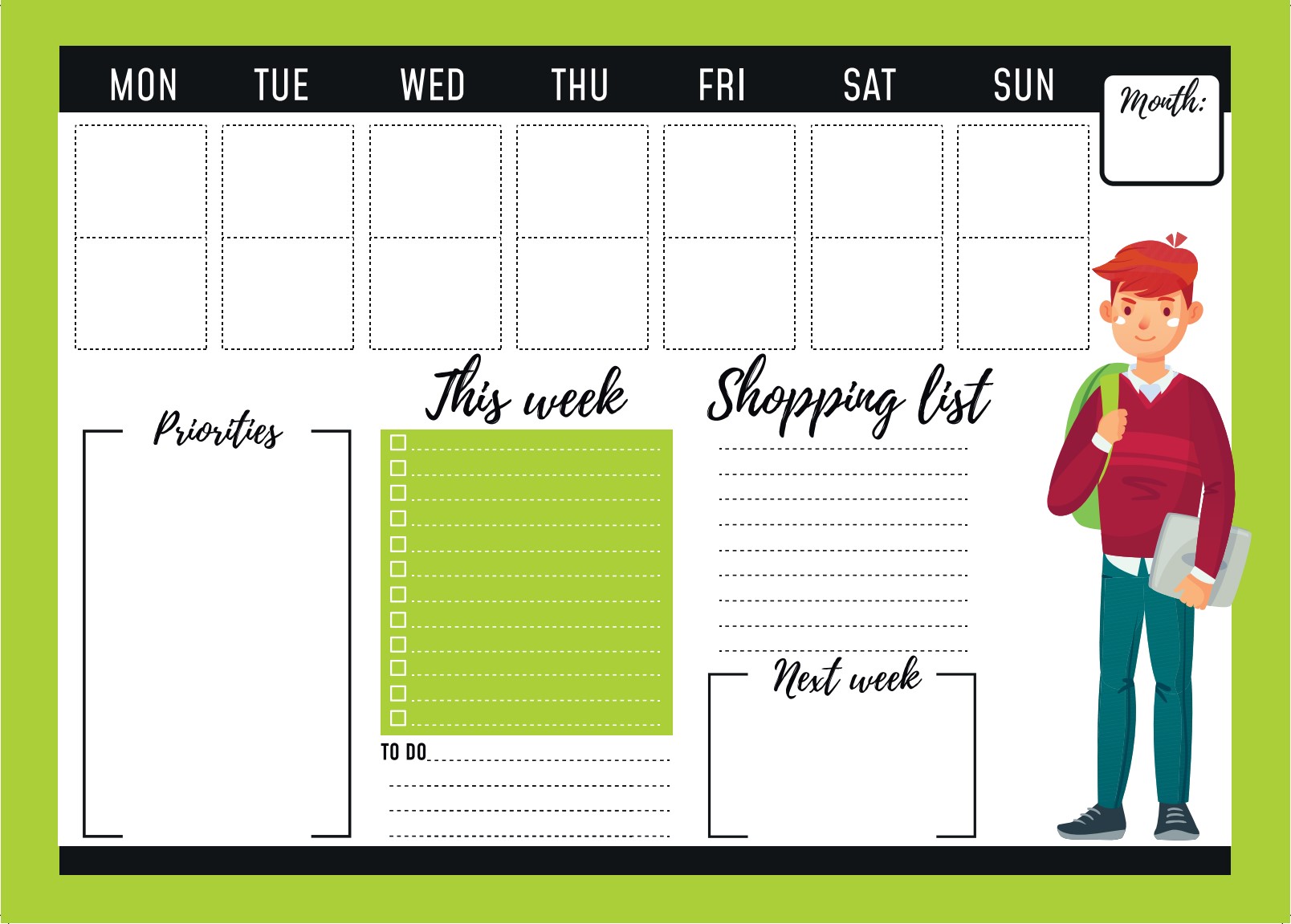 Магнітний планер А3 Розклад на тиждень 7 Хлопчик eng